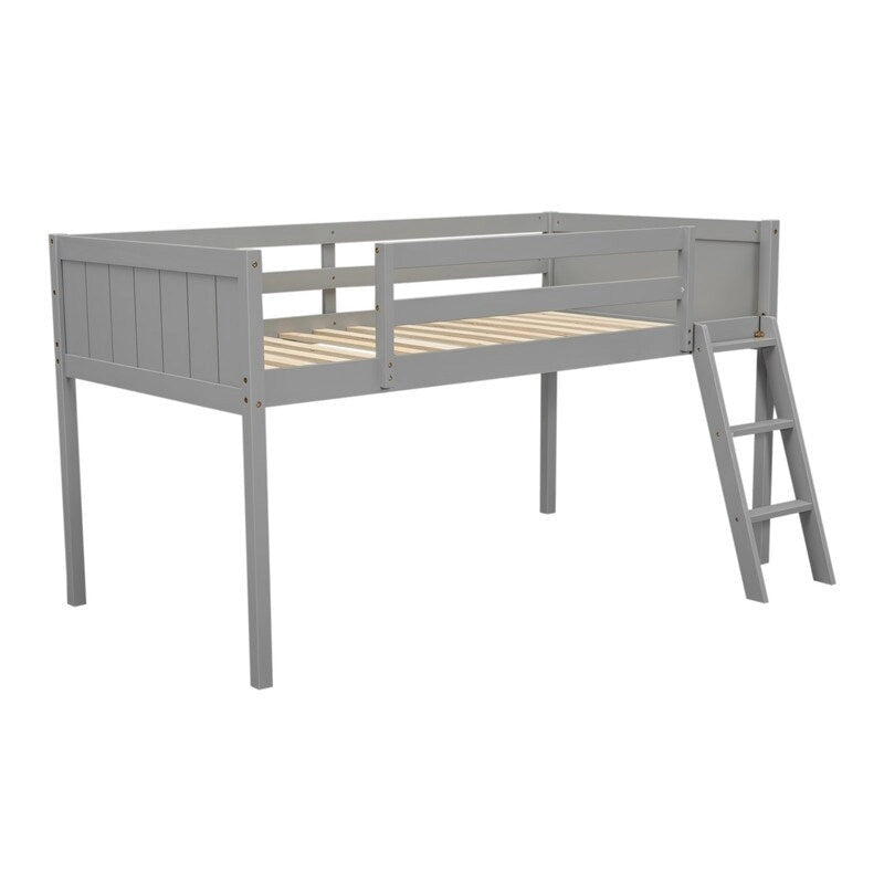 Lit bas mezzanine en bois pour enfant avec échelle réversible