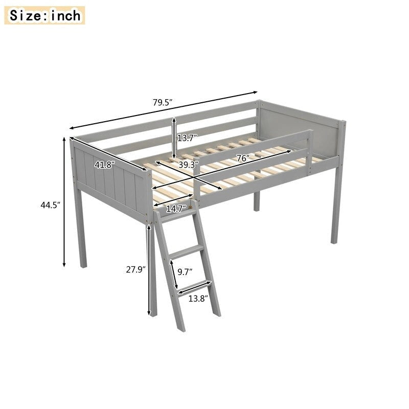 Lit bas mezzanine en bois pour enfant avec échelle réversible