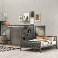 Twin Over Full Loft Bed Frame with Storage, Loft Bed with Full-Length Guardrail and Ladder