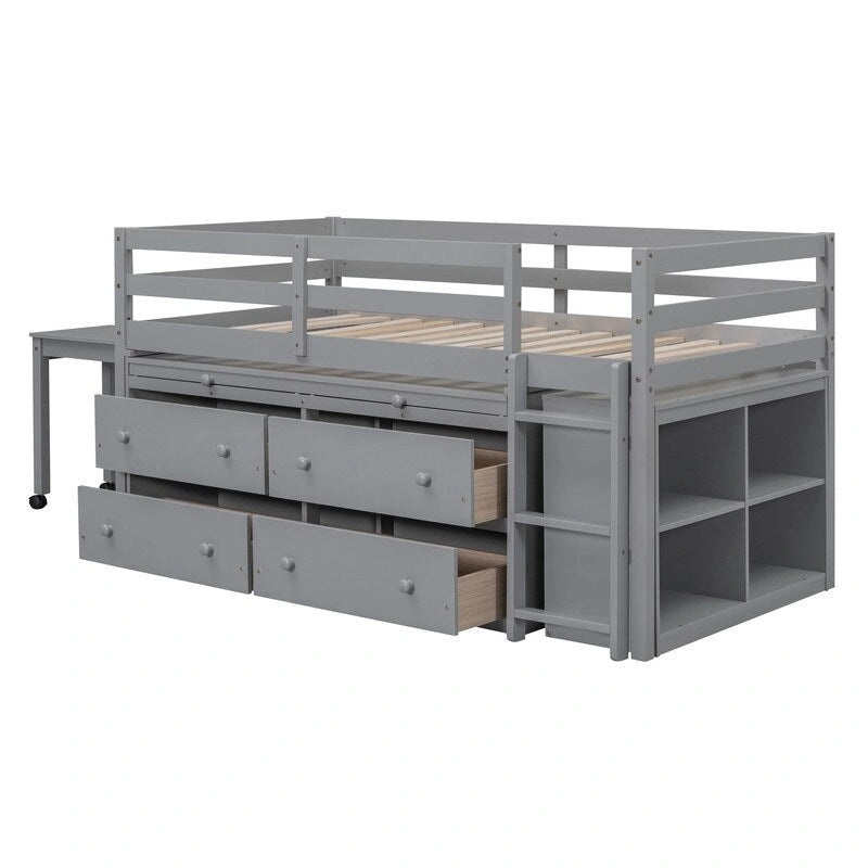 Lit mezzanine jumeau avec bureau rétractable et 4 tiroirs