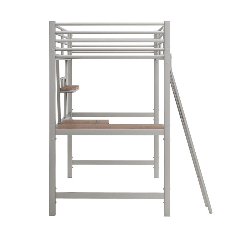 Lit mezzanine en métal et MDF avec bureau et étagère