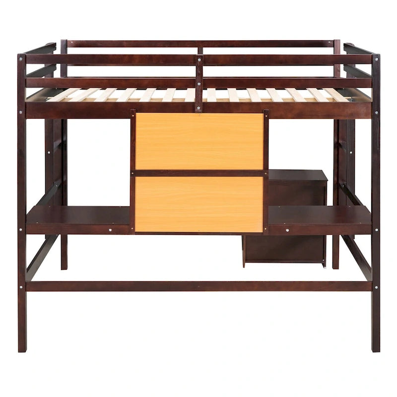 Lit mezzanine en bois pleine grandeur avec bureau, tableau d'écriture, 2 tiroirs et armoire