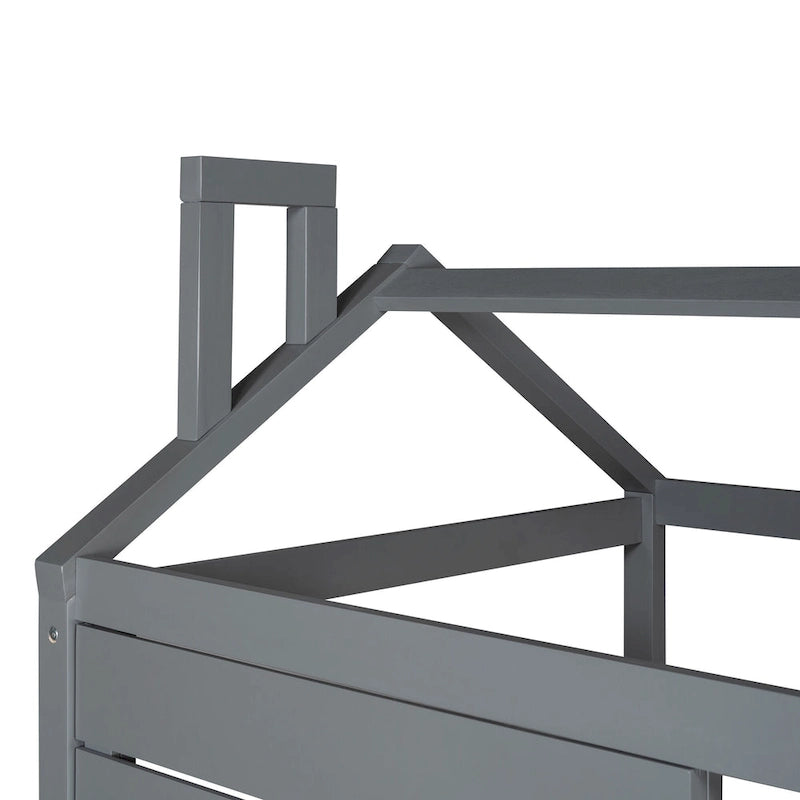 Twin House Bed with Trundle, Roof and Windows