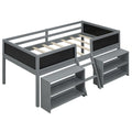 Twin Size Low Loft Bed with Two Movable Shelves and Ladder