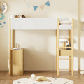 Lit mezzanine en polaire Teddy (taille lit simple) avec bureau et rangement