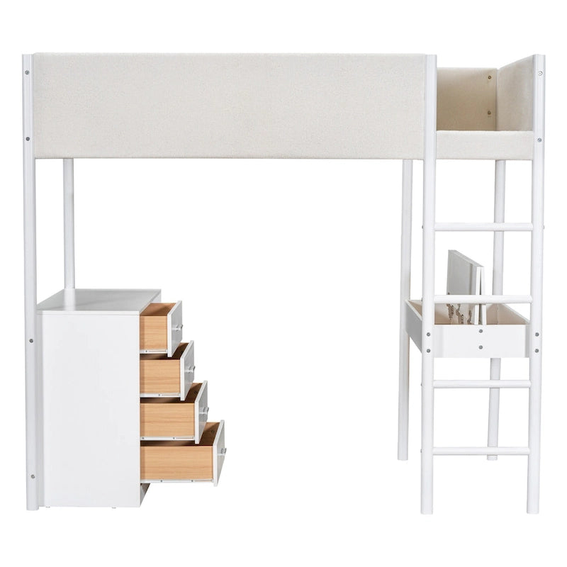 Lit mezzanine en polaire Teddy (taille lit simple) avec bureau et rangement