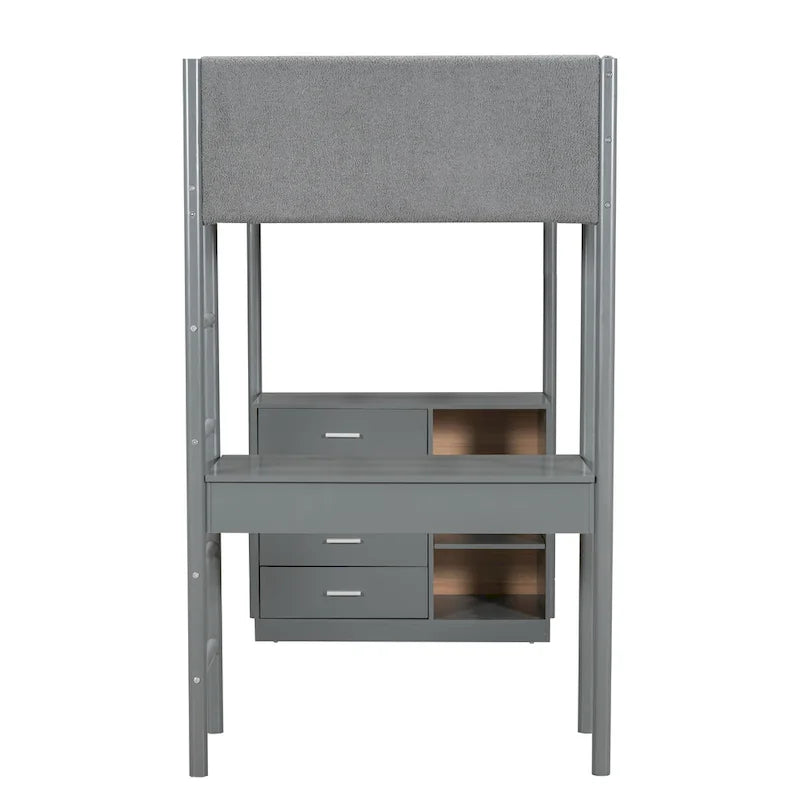 Lit mezzanine en polaire Teddy (taille lit simple) avec bureau et rangement