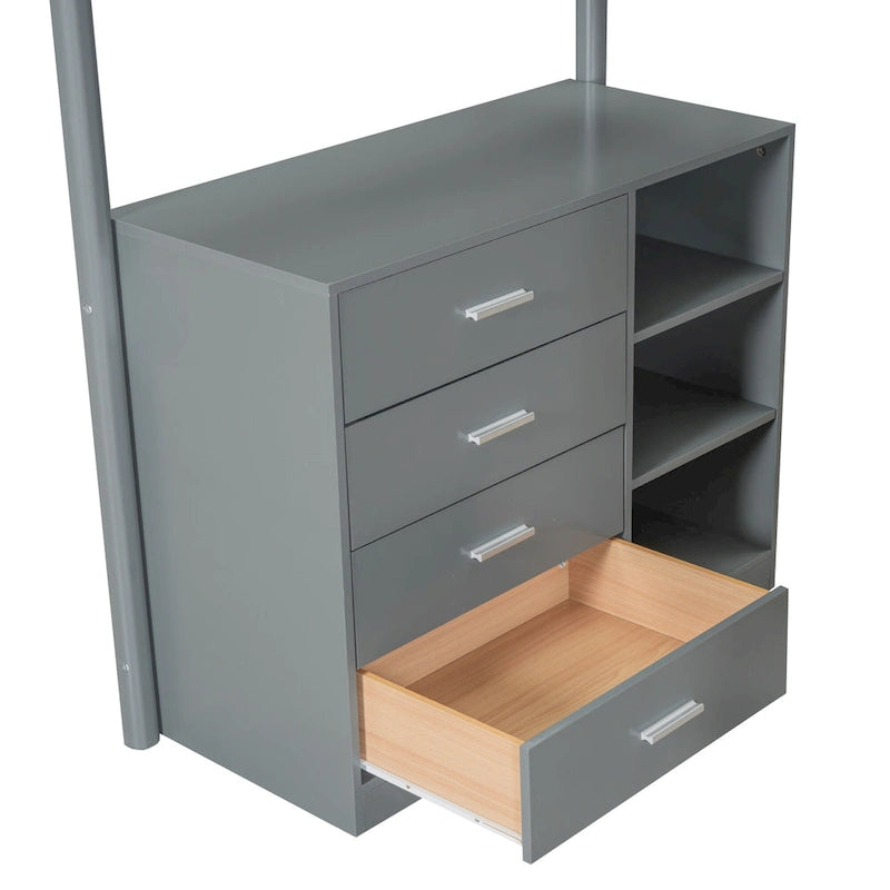 Lit mezzanine en polaire Teddy (taille lit simple) avec bureau et rangement
