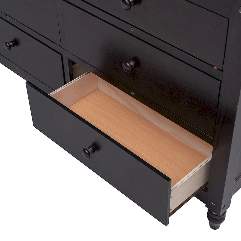 Espresso Full Wooden Loft Bed with Drawers, Desk, Shelves, Guardrails and Reversible Ladder