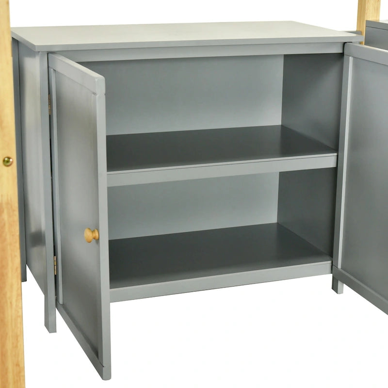 Lit mezzanine double en bois avec armoire et rangements cubiques