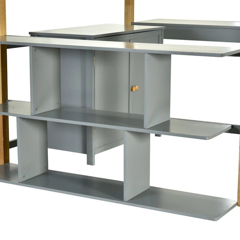 Lit mezzanine double en bois avec armoire et rangements cubiques