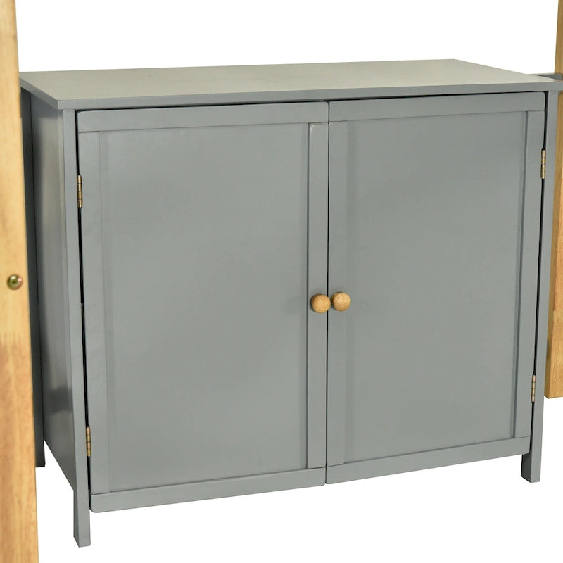 Lit mezzanine double en bois avec armoire et rangements cubiques