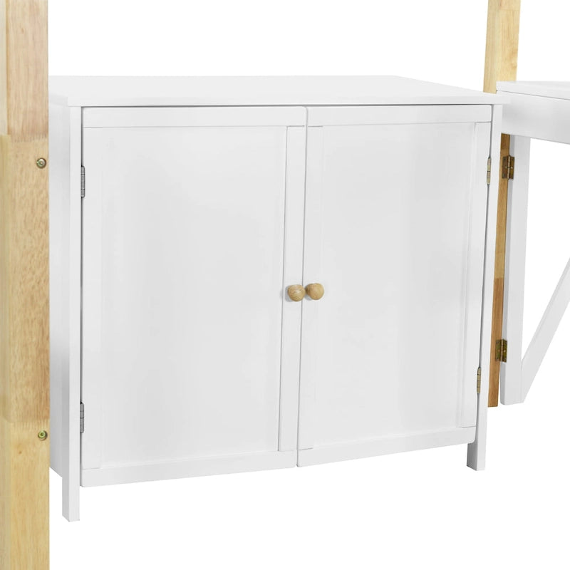 Lit mezzanine double en bois avec armoire et rangements cubiques