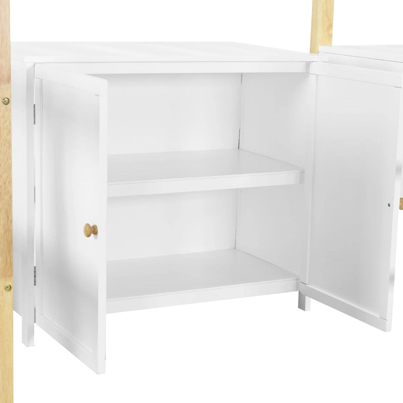 Lit mezzanine double en bois avec armoire et rangements cubiques
