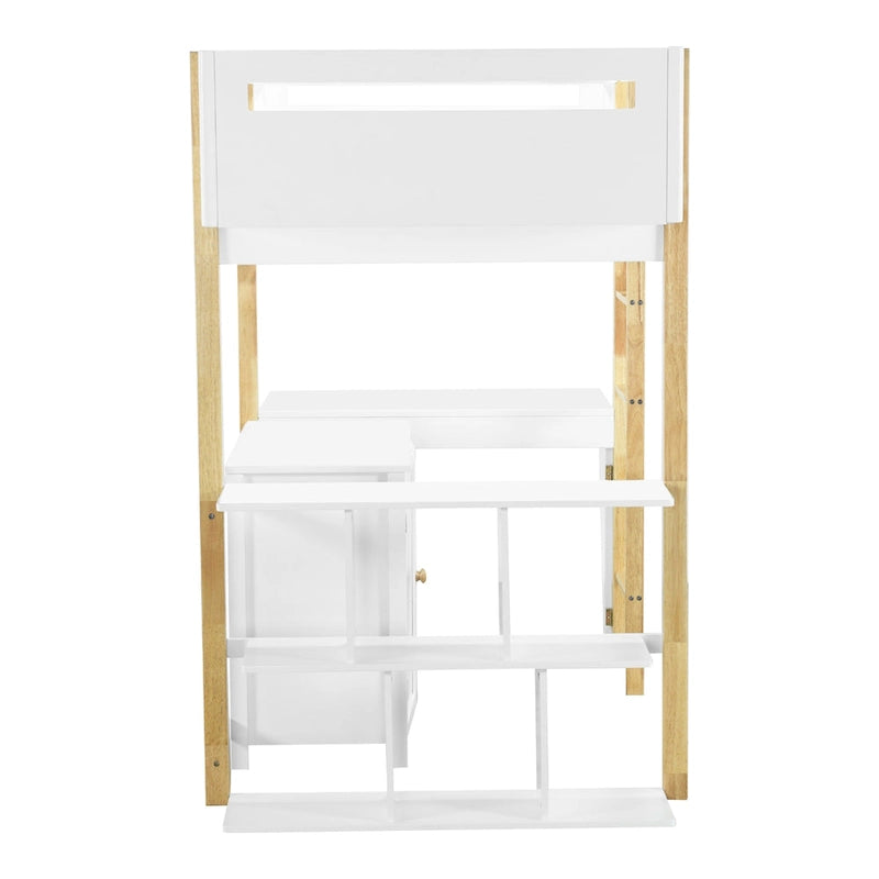 Lit mezzanine double en bois avec armoire et rangements cubiques