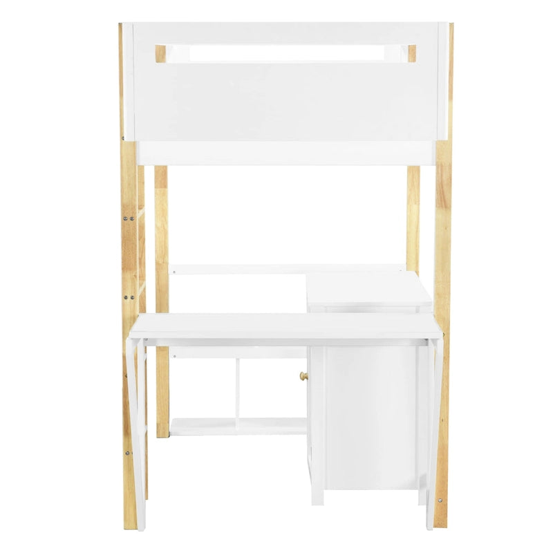 Lit mezzanine double en bois avec armoire et rangements cubiques