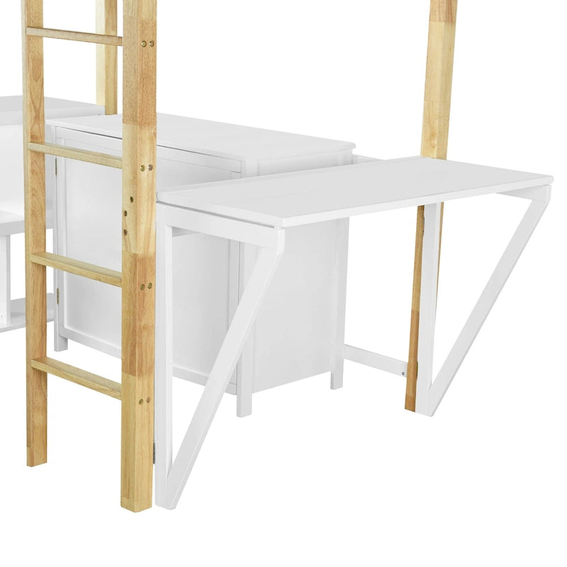 Lit mezzanine double en bois avec armoire et rangements cubiques