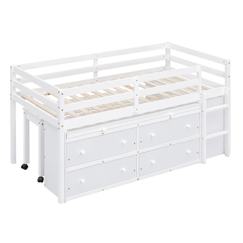 Twin Size Loft Bed with Writing Desk and 4 Drawers