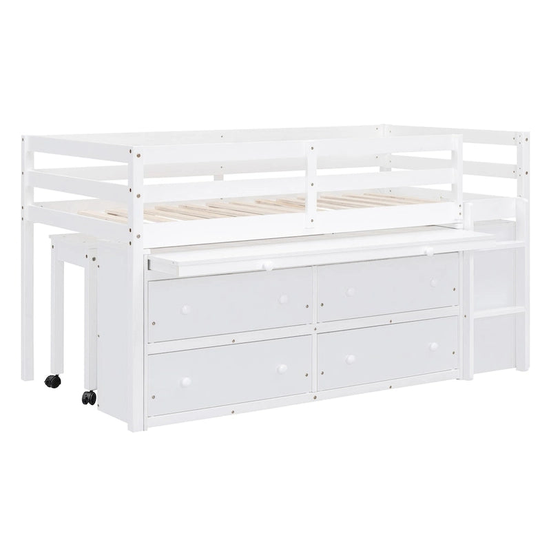 Twin Size Loft Bed with Writing Desk and 4 Drawers