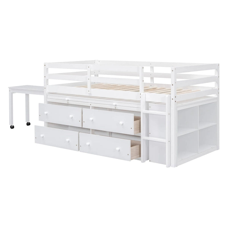 Twin Size Loft Bed with Writing Desk and 4 Drawers