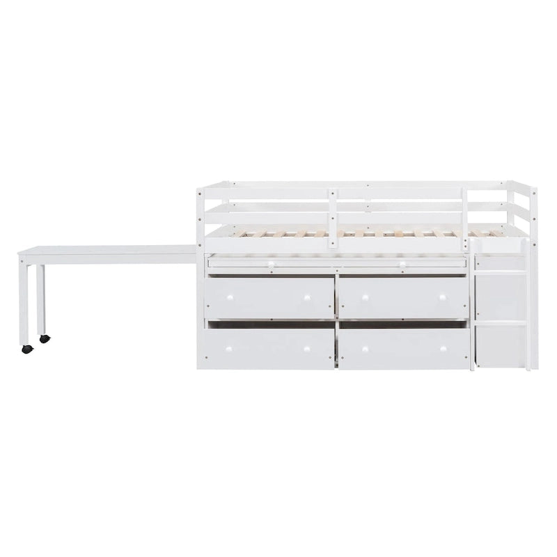 Twin Size Loft Bed with Writing Desk and 4 Drawers