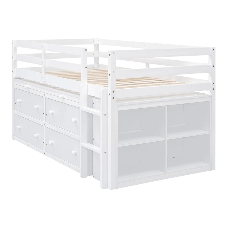 Twin Size Loft Bed with Writing Desk and 4 Drawers