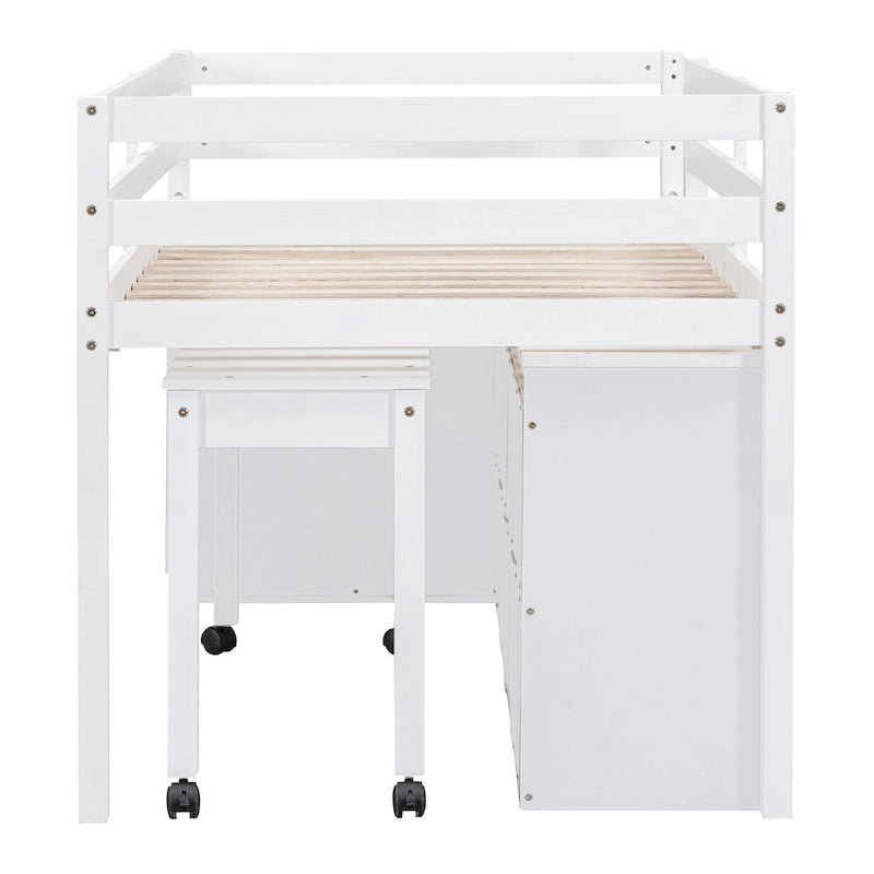 Twin Size Loft Bed with Writing Desk and 4 Drawers