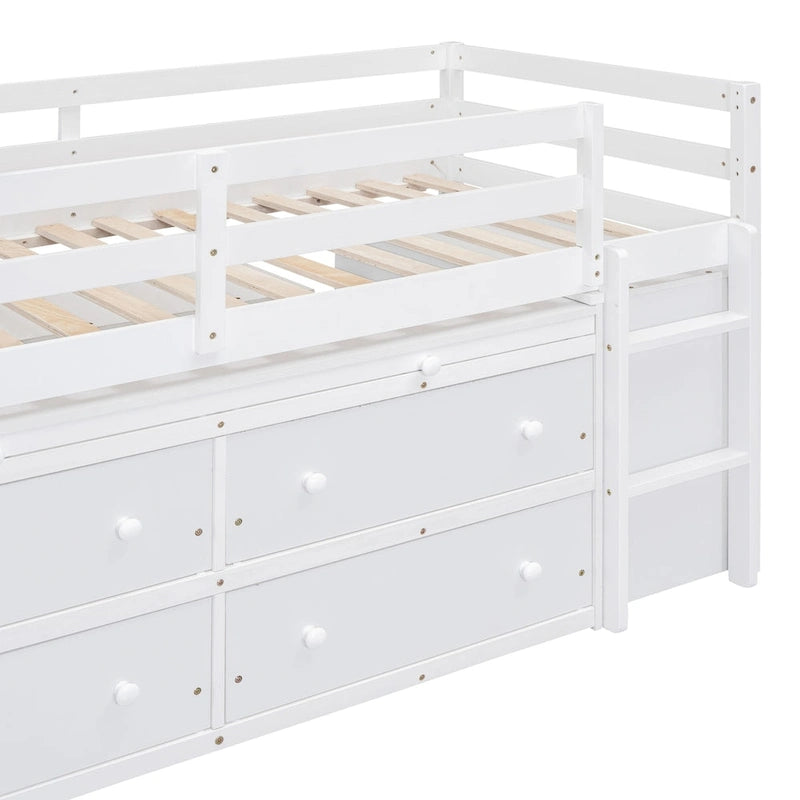 Twin Size Loft Bed with Writing Desk and 4 Drawers