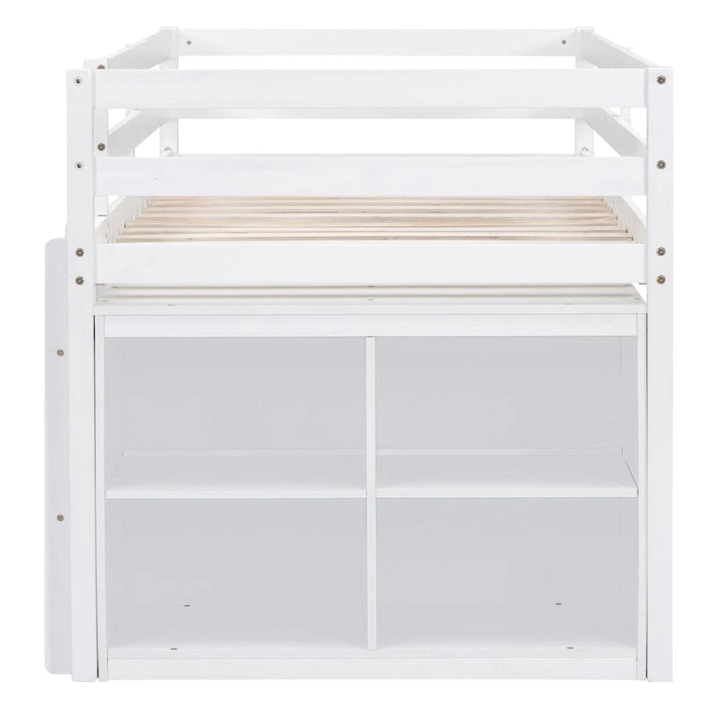 Twin Size Loft Bed with Writing Desk and 4 Drawers