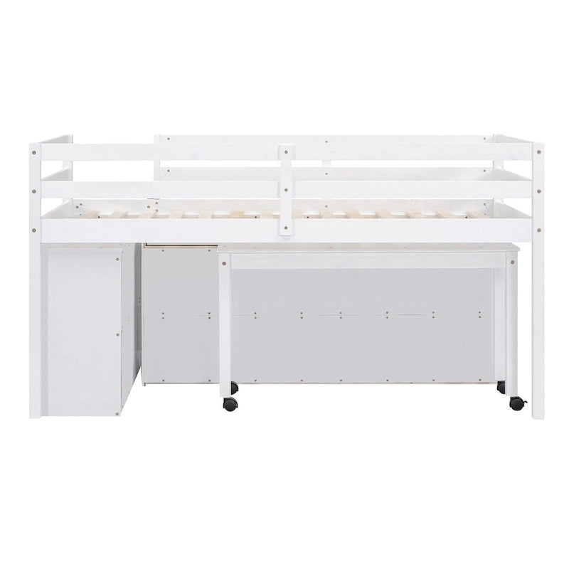 Twin Size Loft Bed with Writing Desk and 4 Drawers