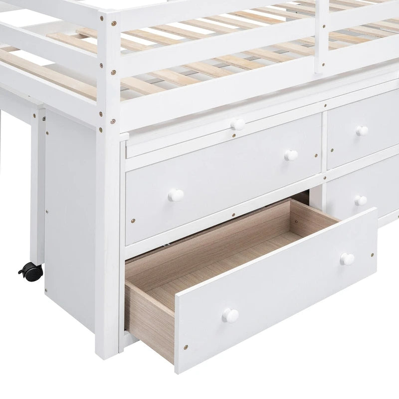 Twin Size Loft Bed with Writing Desk and 4 Drawers
