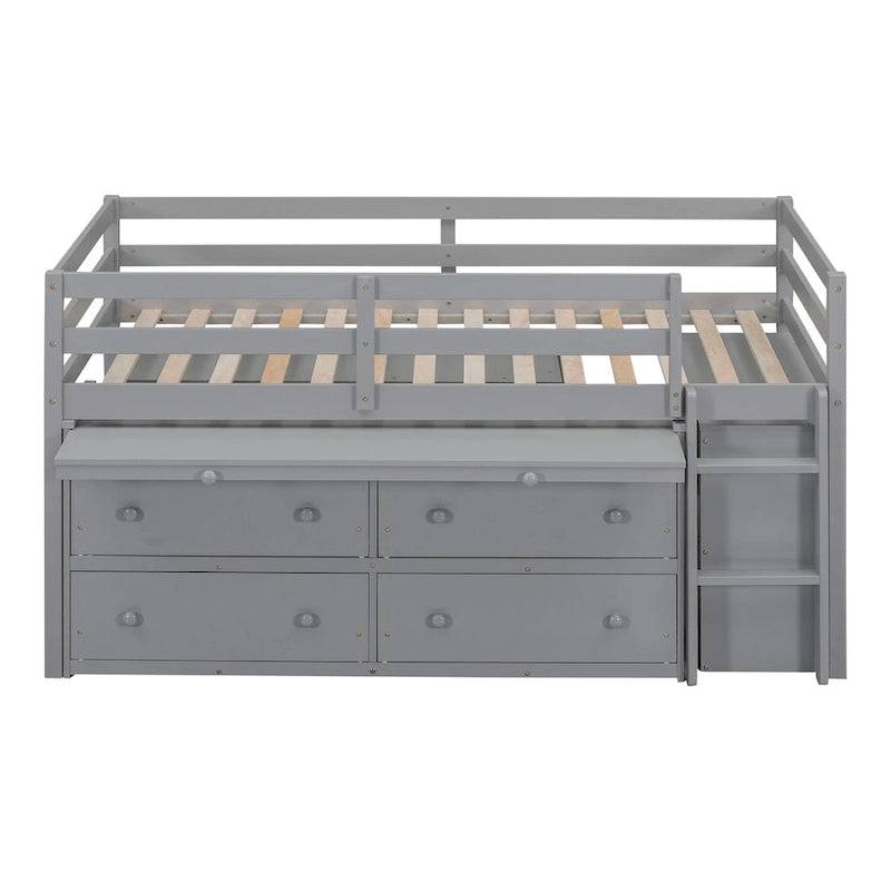 Twin Size Loft Bed with Writing Desk and 4 Drawers