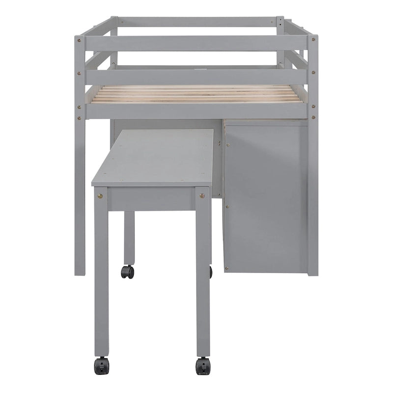 Twin Size Loft Bed with Writing Desk and 4 Drawers