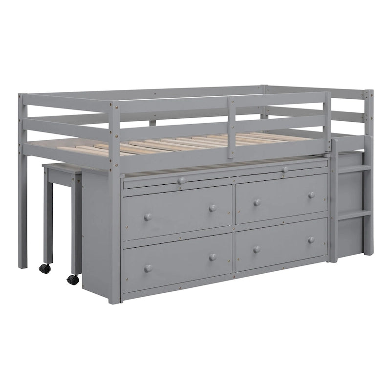 Twin Size Loft Bed with Writing Desk and 4 Drawers