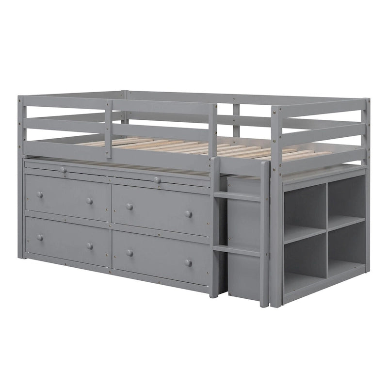 Twin Size Loft Bed with Writing Desk and 4 Drawers