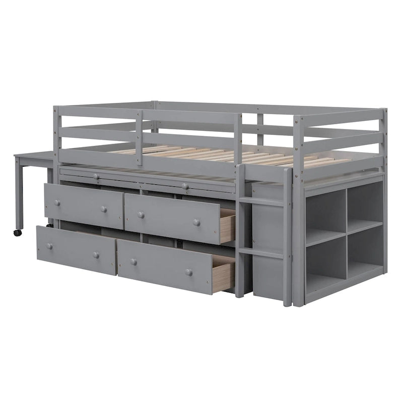Twin Size Loft Bed with Writing Desk and 4 Drawers