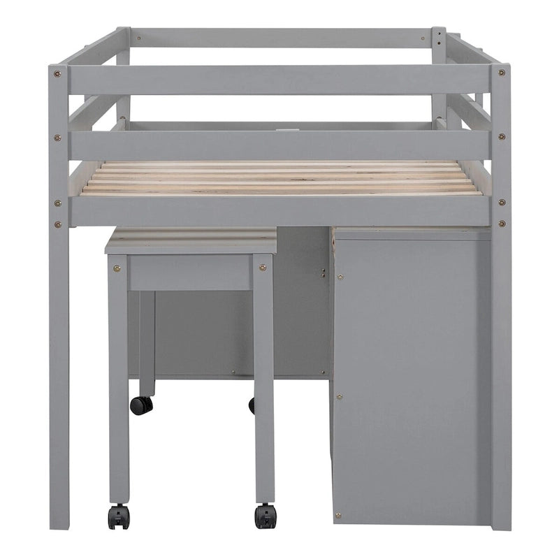 Twin Size Loft Bed with Writing Desk and 4 Drawers