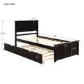 Twin Size Platform Bed with Pull-Out Trundle, Crafted from Solid Wood, Features a Space-Saving Design