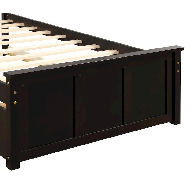 Lit plateforme double en bois massif avec lit gigogne escamotable