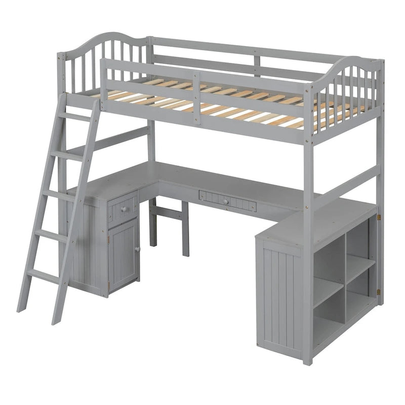Twin Loft Bed with Drawers, Cabinet, Shelves and Desk