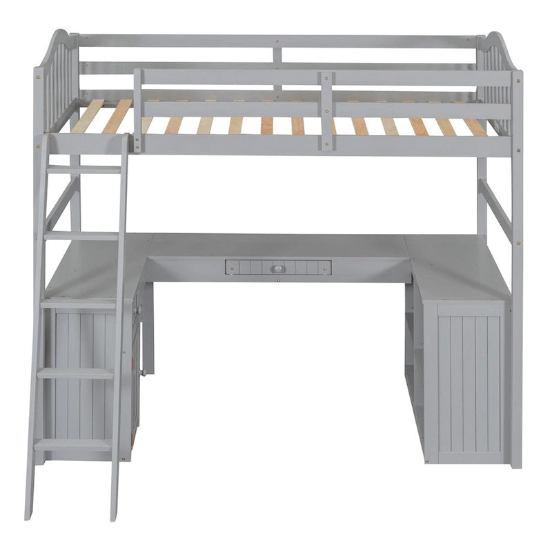 Twin Loft Bed with Drawers, Cabinet, Shelves and Desk