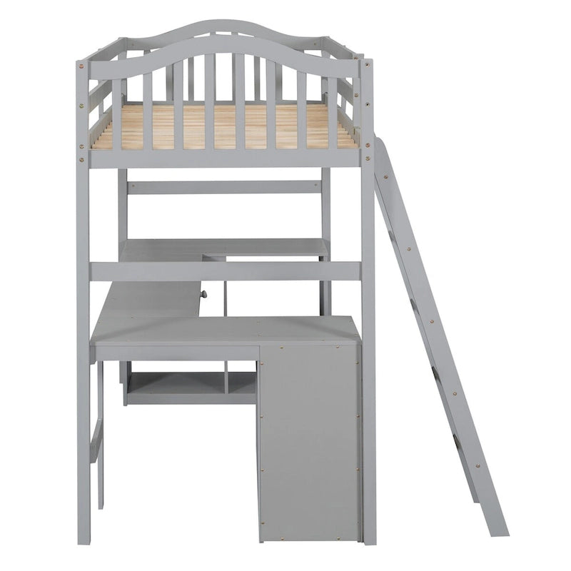 Twin Loft Bed with Drawers, Cabinet, Shelves and Desk