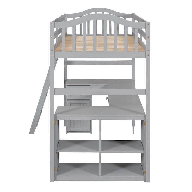 Twin Loft Bed with Drawers, Cabinet, Shelves and Desk
