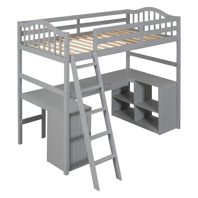 Twin Loft Bed with Drawers, Cabinet, Shelves and Desk