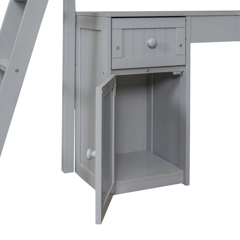 Twin Loft Bed with Drawers, Cabinet, Shelves and Desk