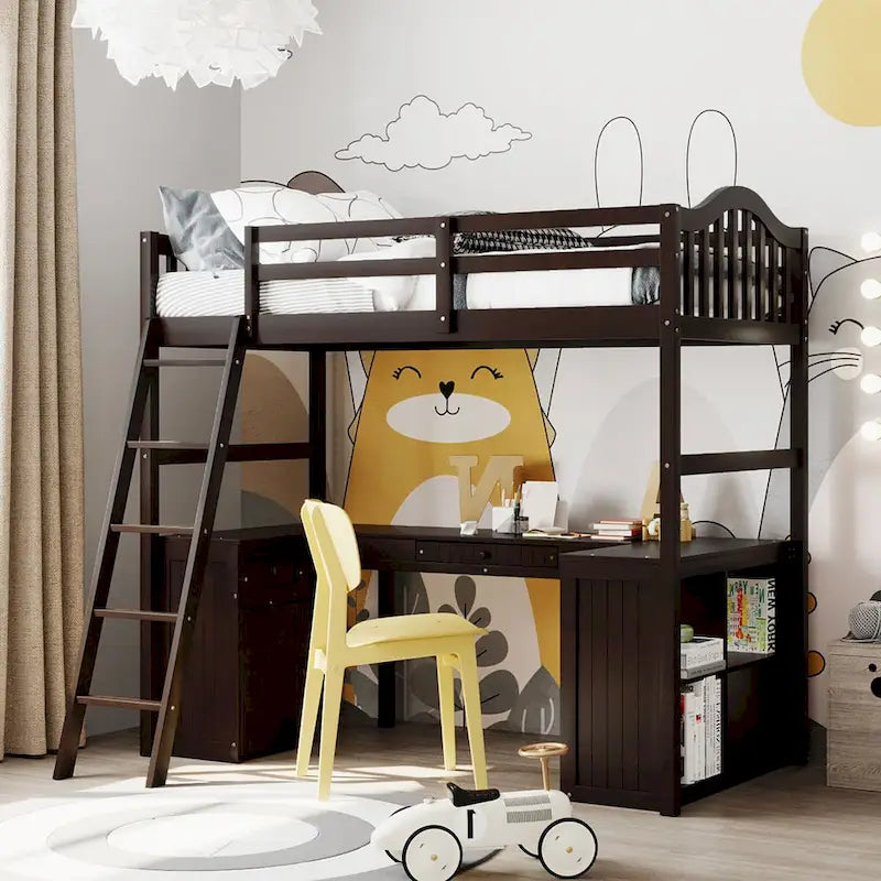 Twin Loft Bed with Drawers, Cabinet, Shelves and Desk