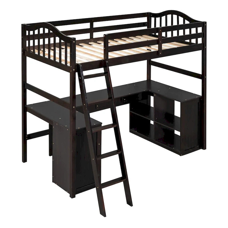 Twin Loft Bed with Drawers, Cabinet, Shelves and Desk