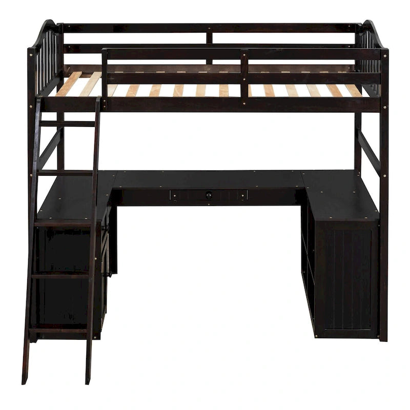 Twin Loft Bed with Drawers, Cabinet, Shelves and Desk