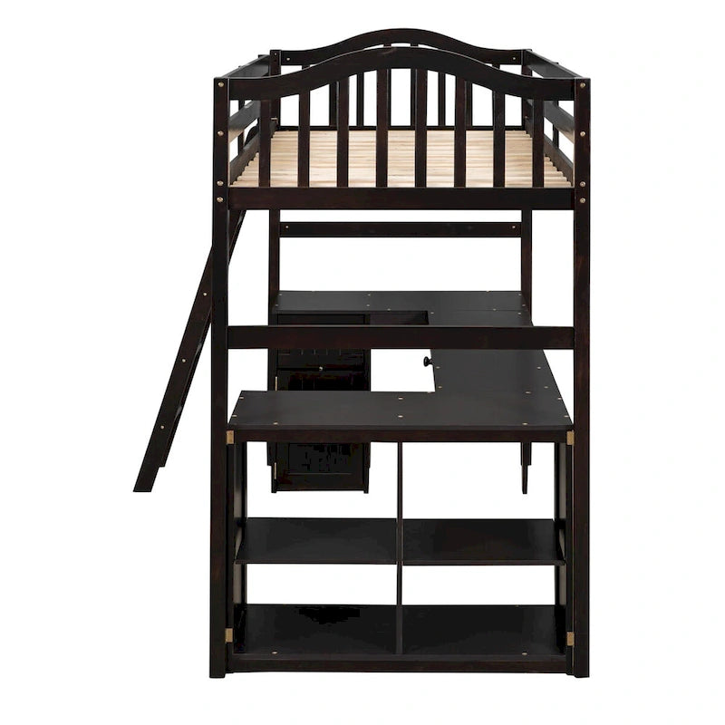 Twin Loft Bed with Drawers, Cabinet, Shelves and Desk