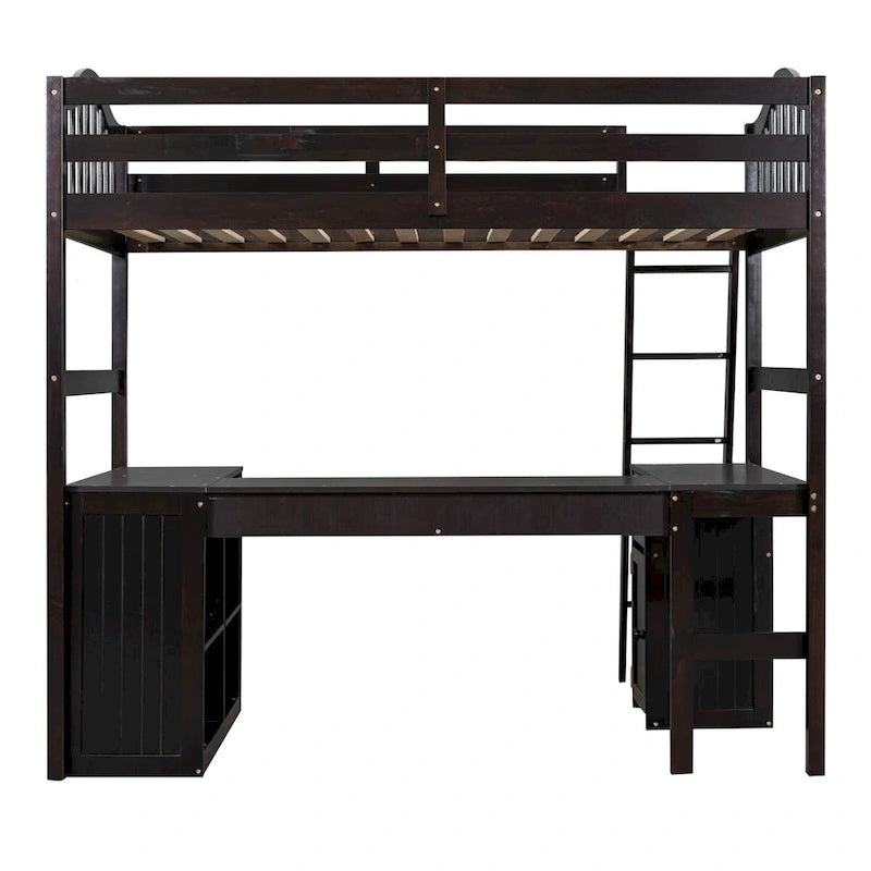Twin Loft Bed with Drawers, Cabinet, Shelves and Desk
